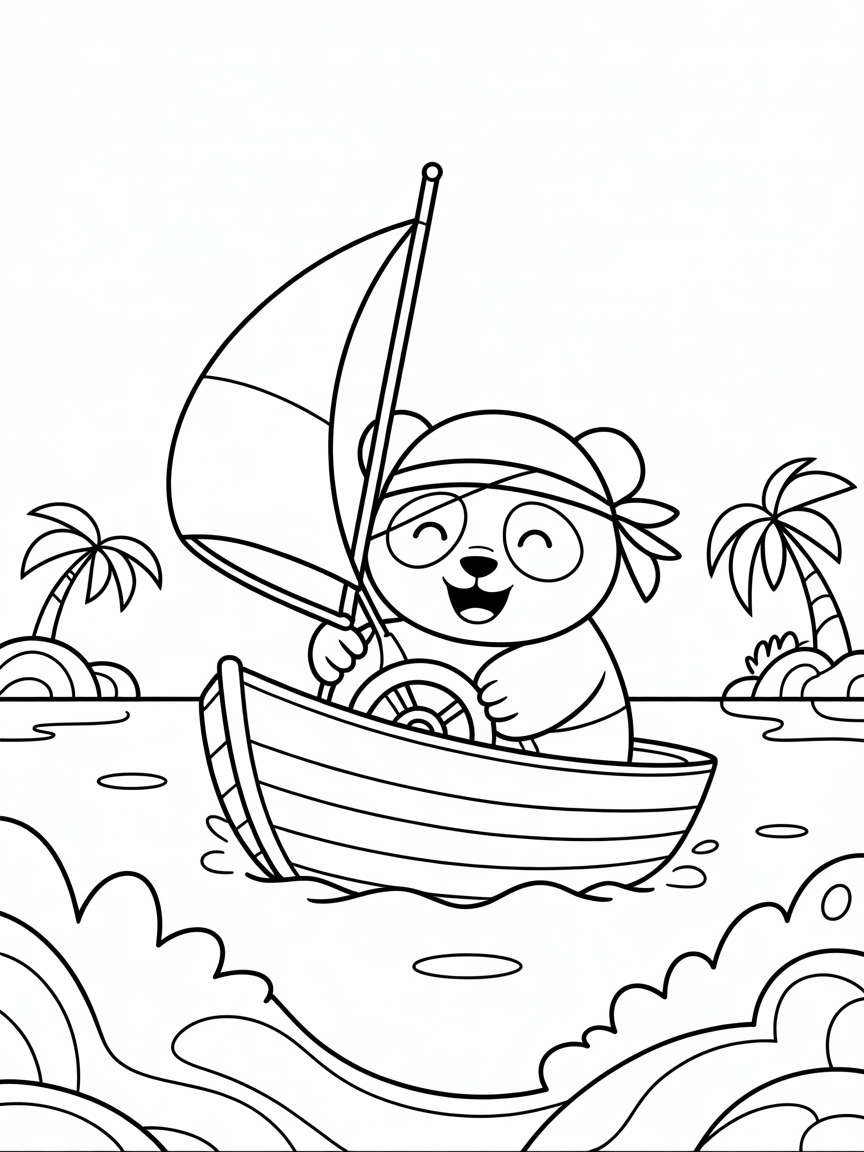 Pirate panda sailing colorful seas - Free Coloring Page