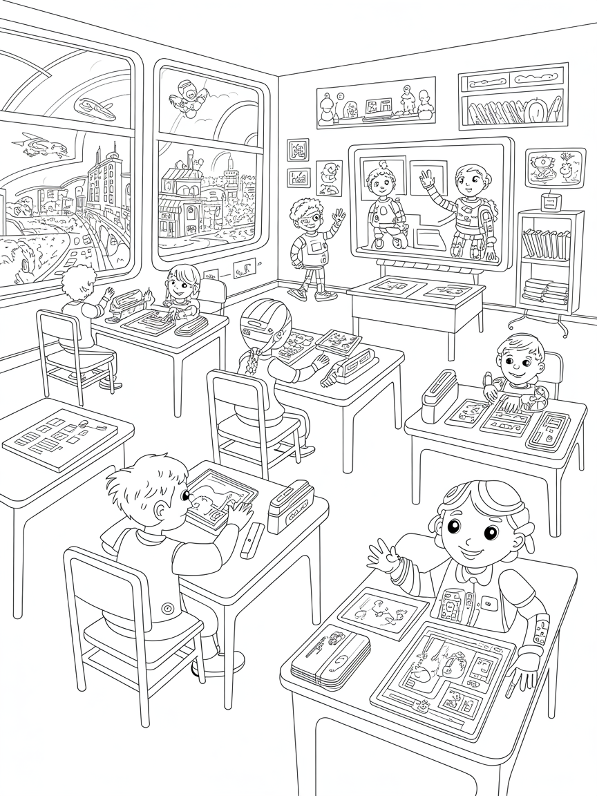 Primary school future education tools and environment - Free Coloring Page