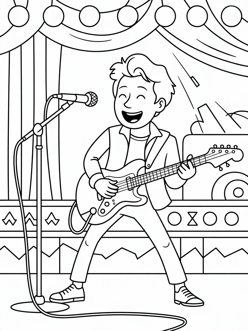 Marty McFly Plays Johnny B. Goode - Free Coloring Page