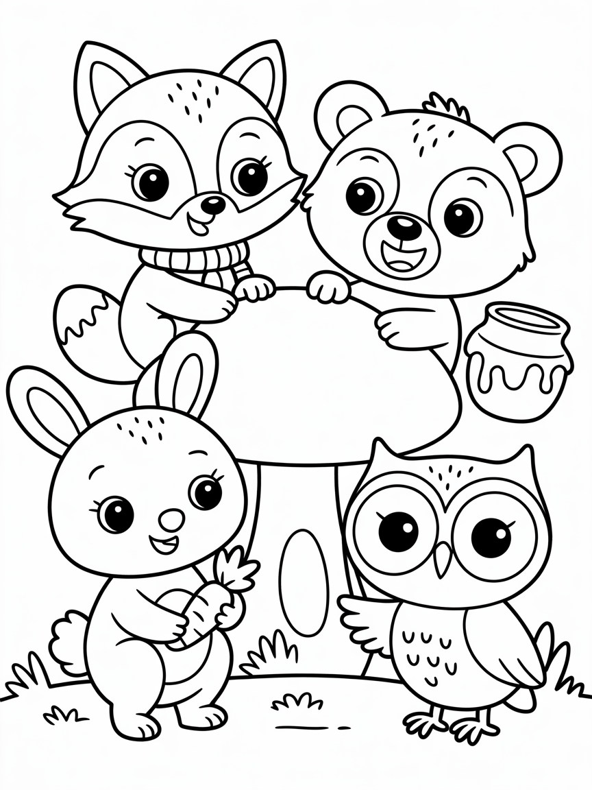 Woodland creatures - Free Coloring Page