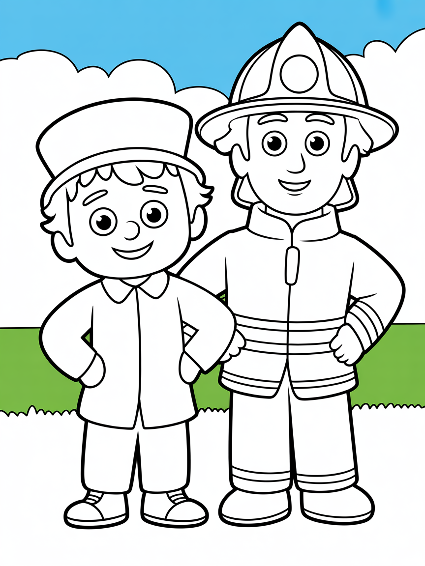 Postman pat and fireman sam - Free Coloring Page