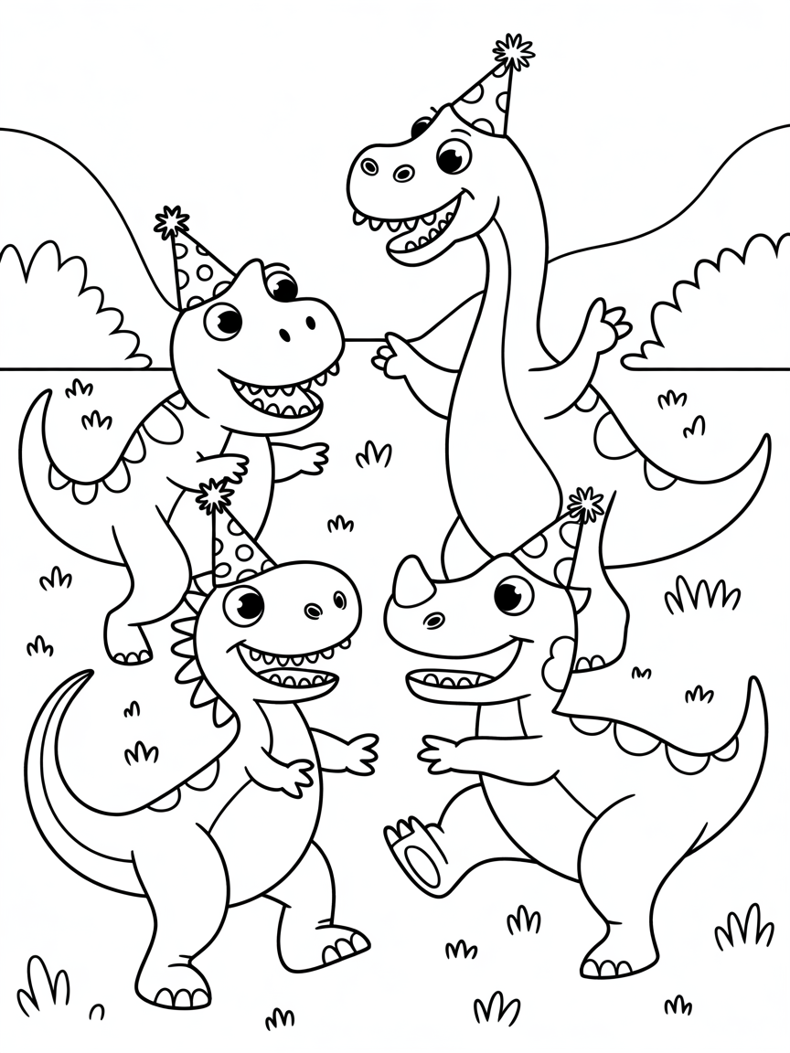 Dinosars dancing - Free Coloring Page