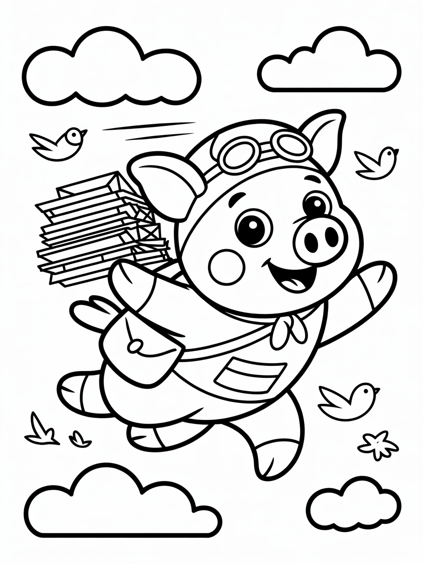 Flying pig delivering mail - Free Coloring Page