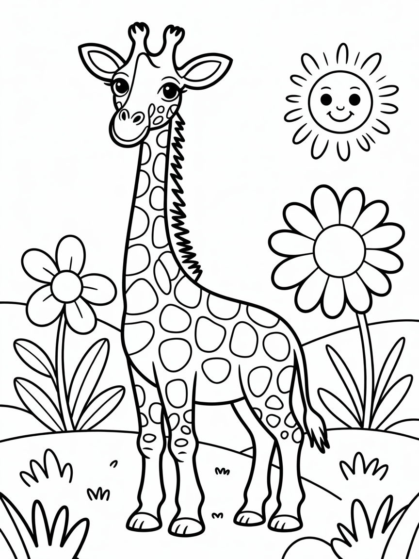 Sureal giraffe - Free Coloring Page