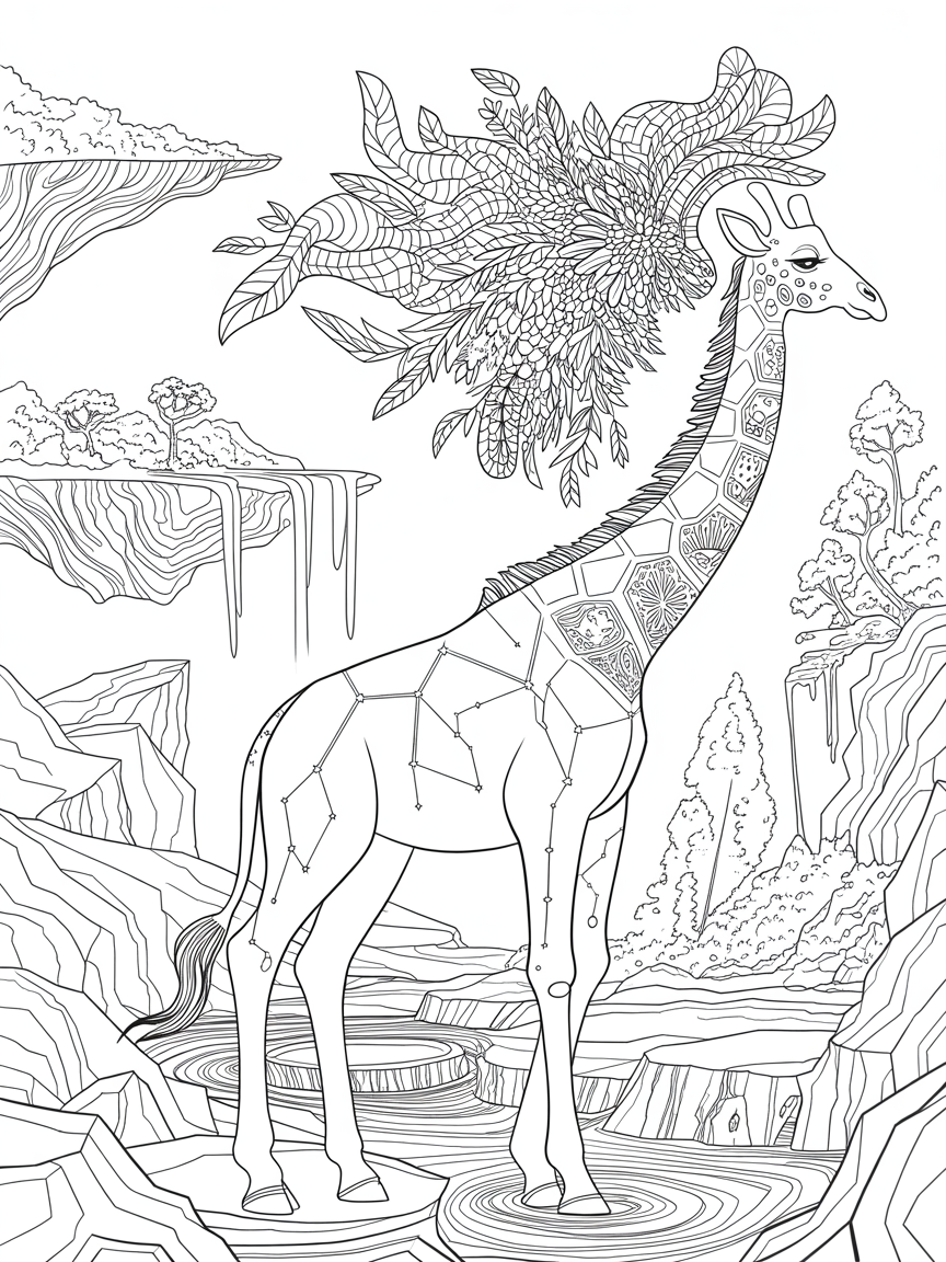 Surreal giraffe - Free Coloring Page