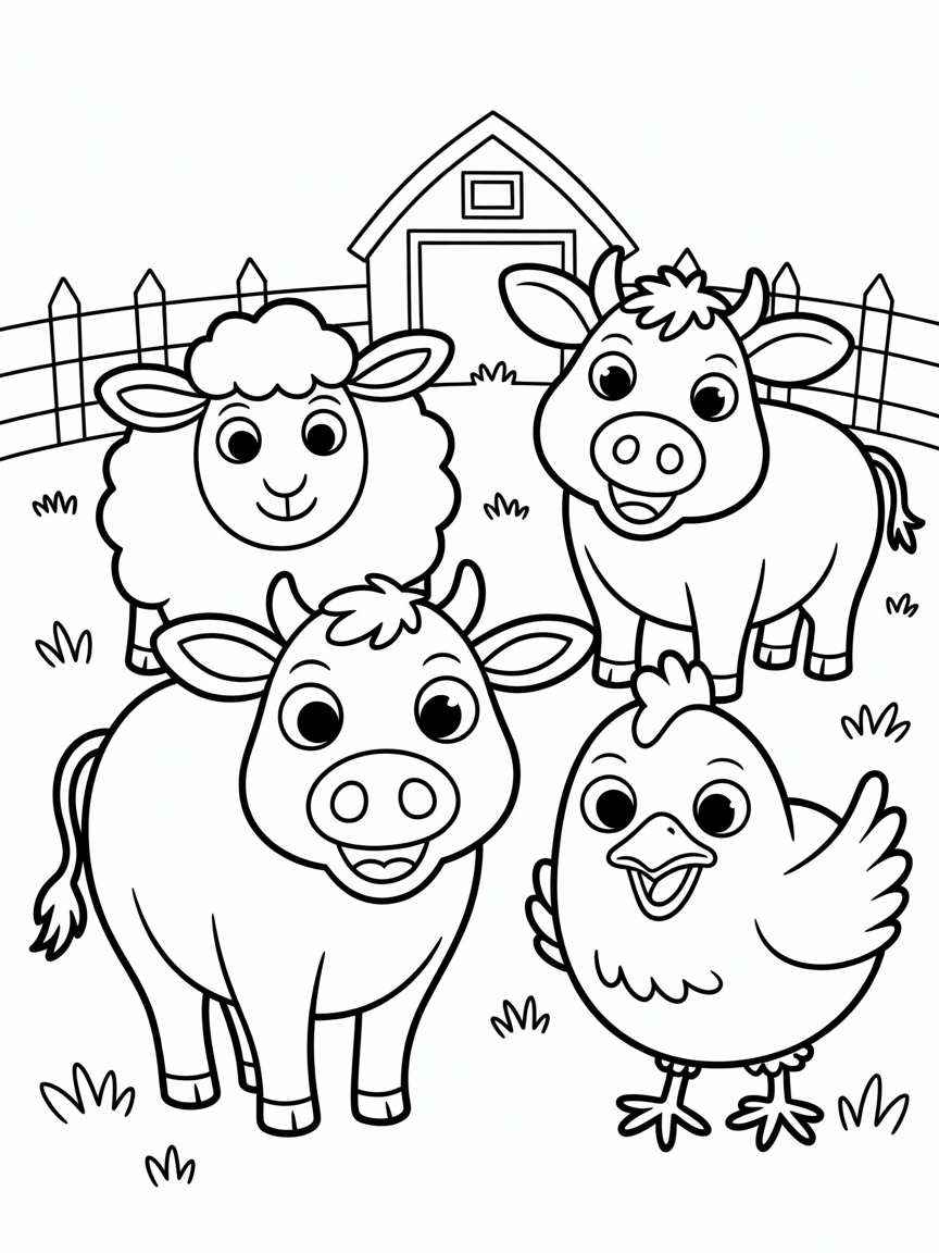kids farm animal coloring bold and easy - Free Coloring Page