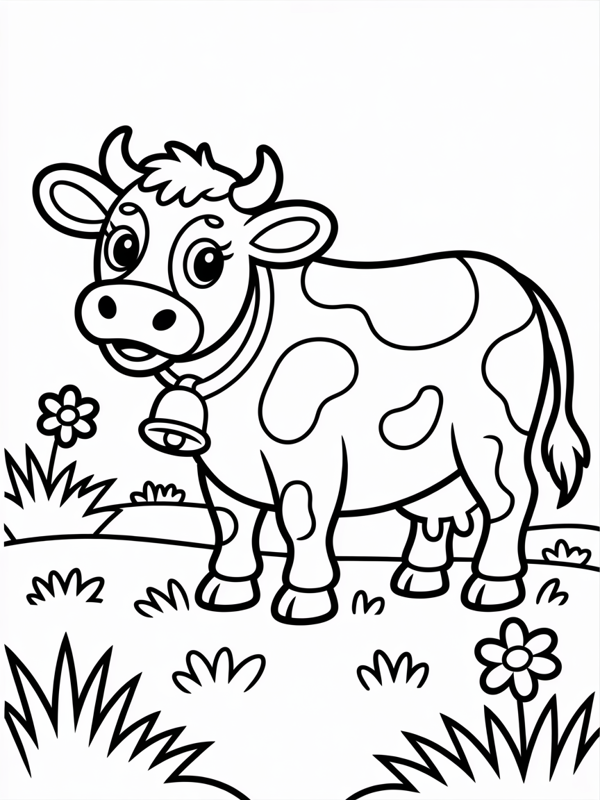 farm cow single coloring for kids bold and easy - Free Coloring Page