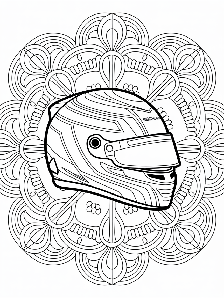 Charles Leclerc in a mandala pattern helmet. The helmet has mandala pattern. - Free Coloring Page