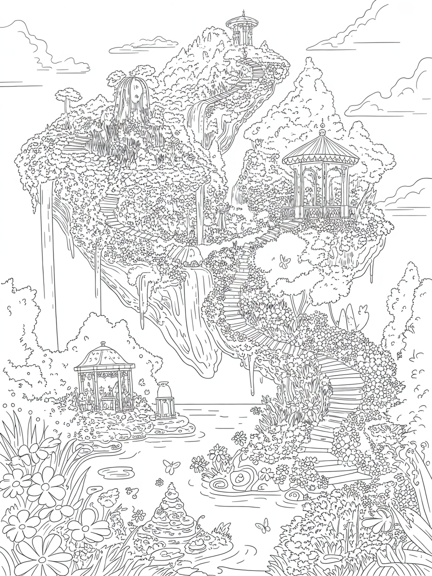 A floating island of peace - Free Coloring Page
