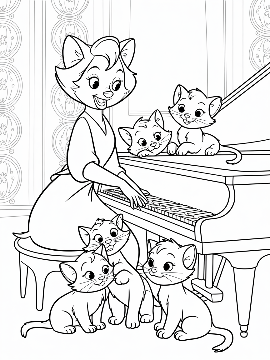 Aristocats piano scene - Free Coloring Page