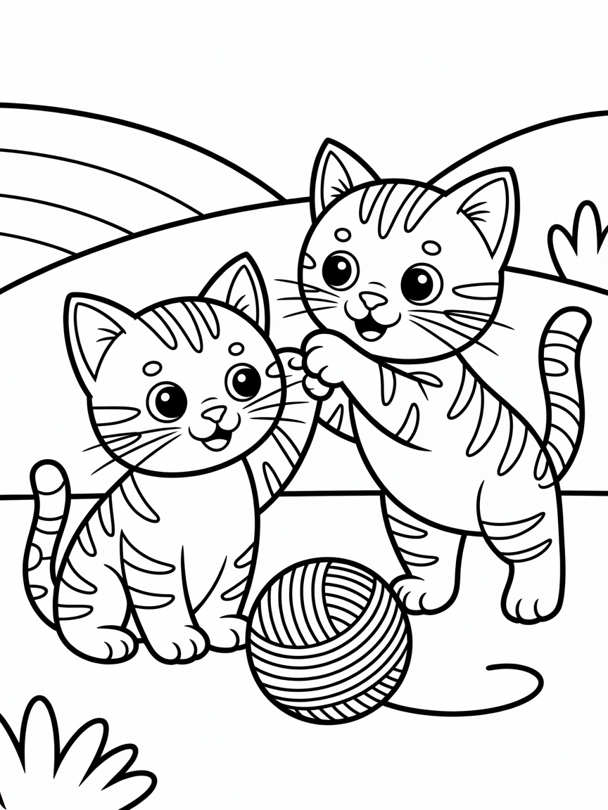 Two classic tabby cats - Free Coloring Page