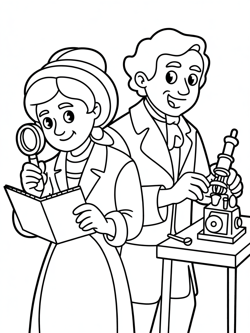 1780s artist detective and her centric doctor engineer husband - Free Coloring Page