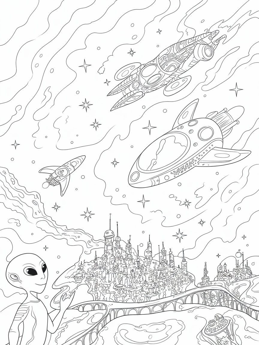 Magical space. - Free Coloring Page
