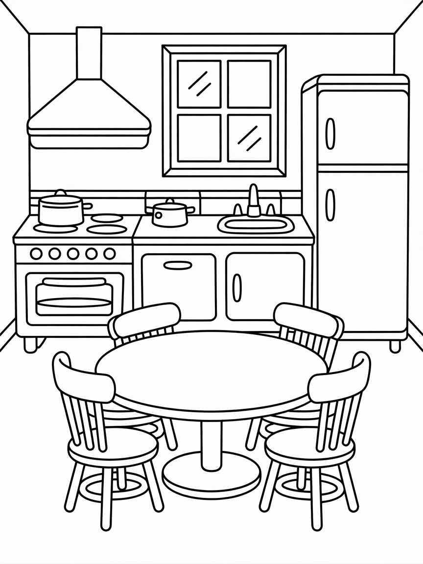 Dollhouse kitchen - Free Coloring Page