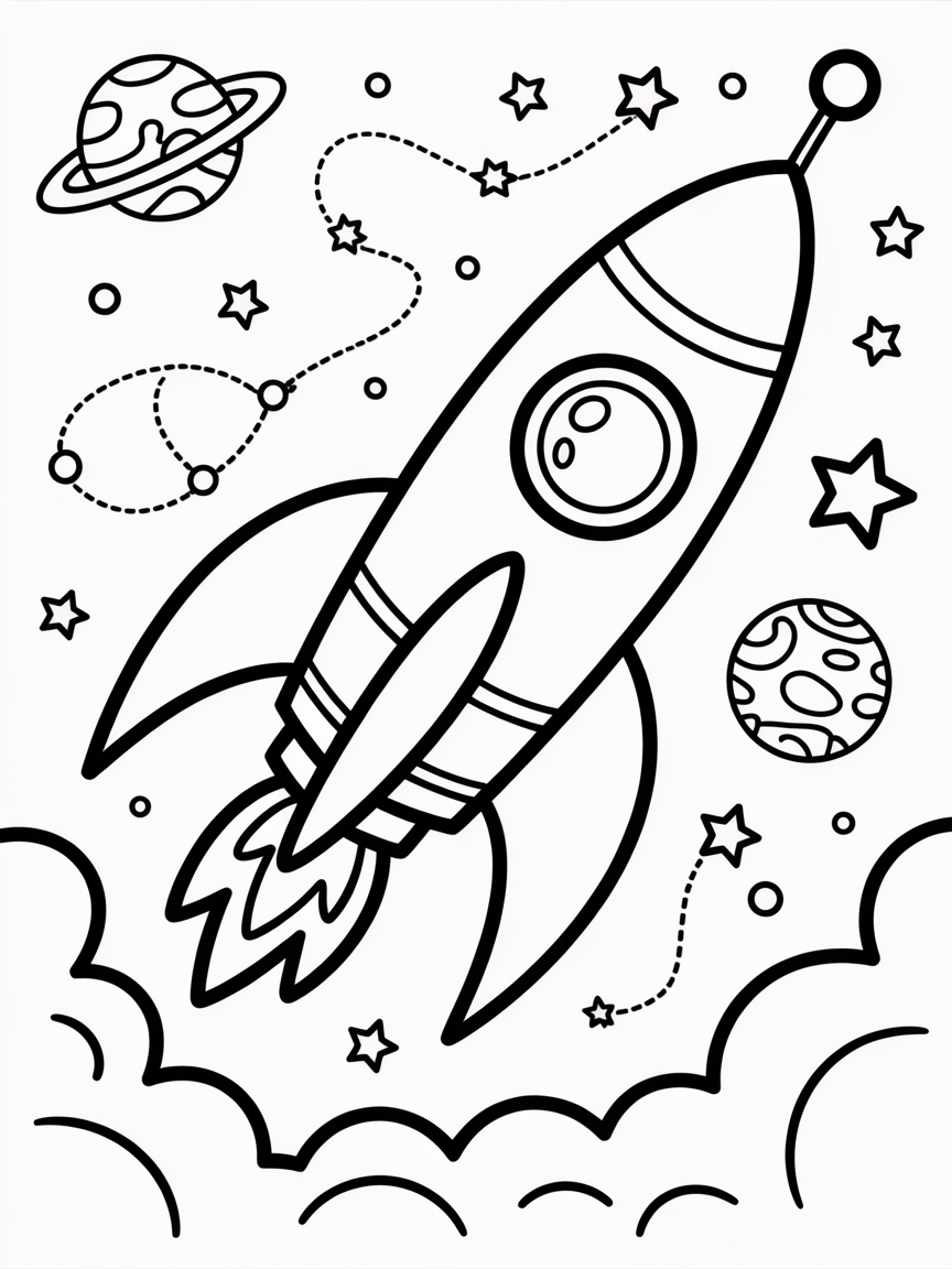 Rocket theme bookmark - Free Coloring Page