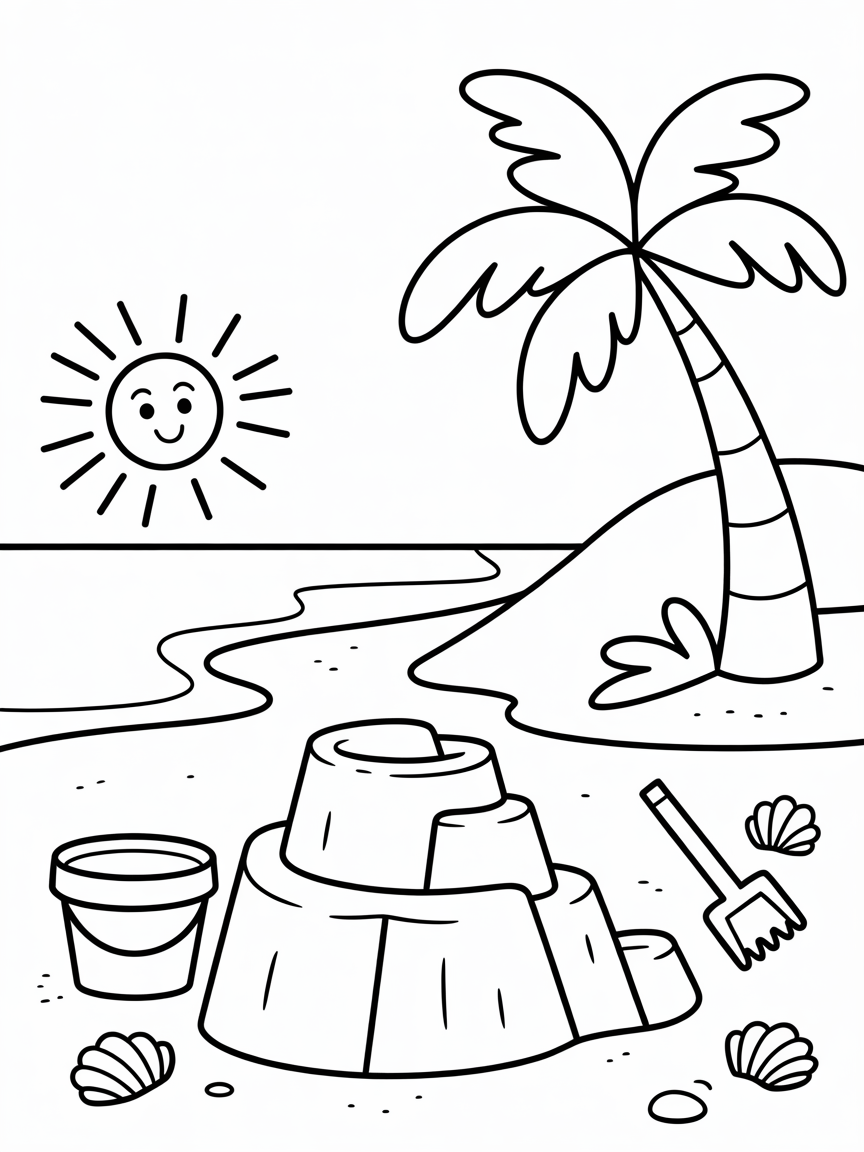 Beach in winter - Free Coloring Page