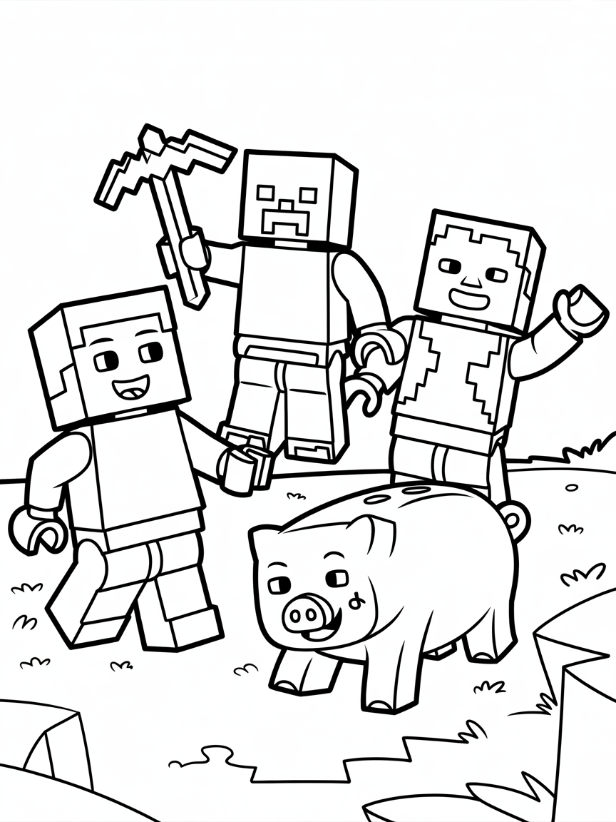 Lego minecraft characters - Free Coloring Page