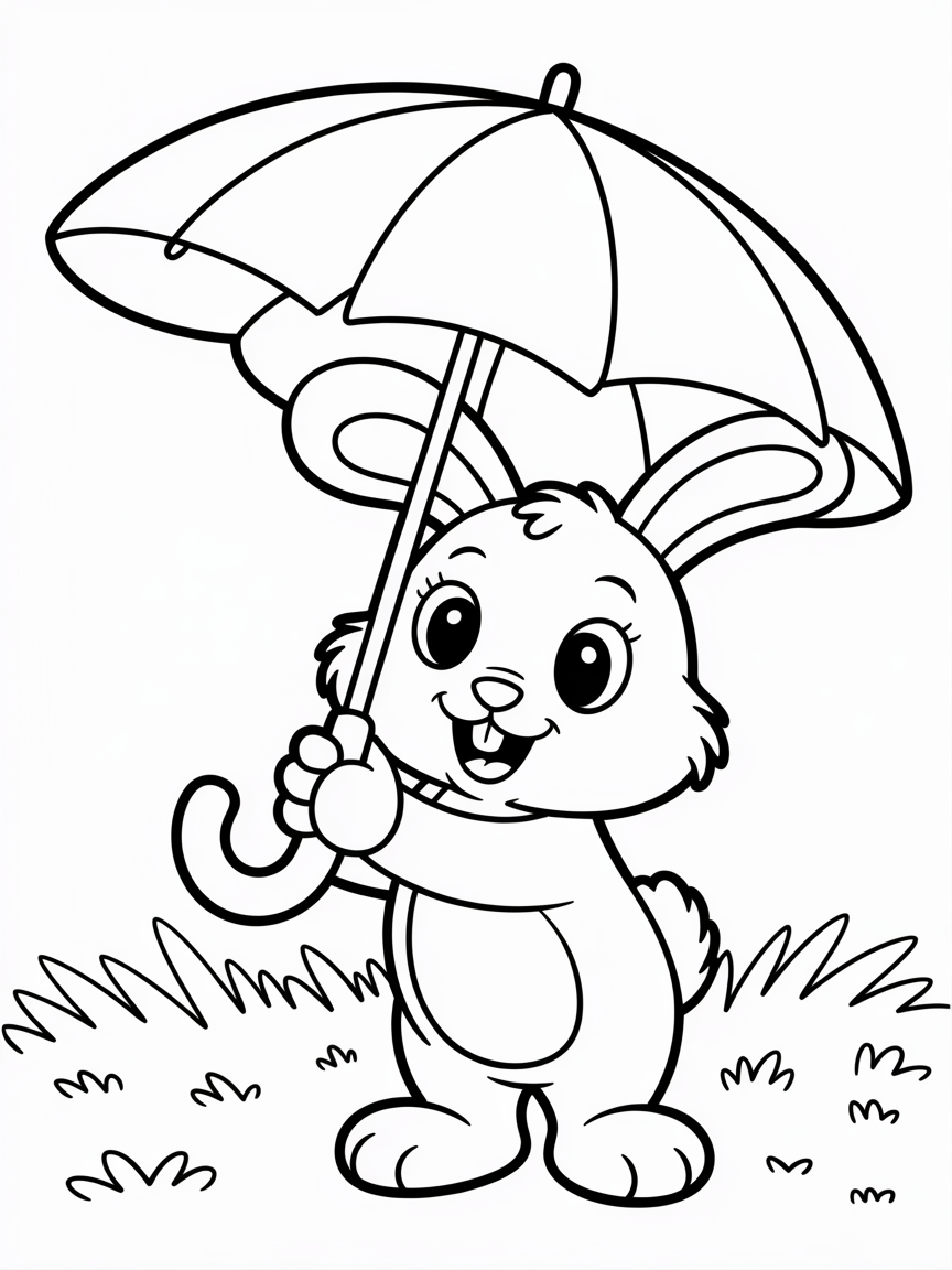Bunny with flower umbrella - Free Coloring Page