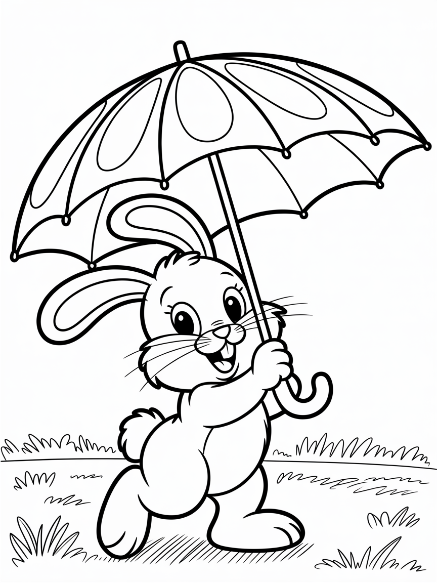 Bunny with flower umbrella - Free Coloring Page