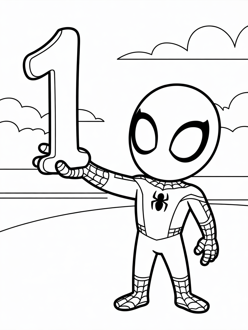 Spider-man holding number one. - Free Coloring Page