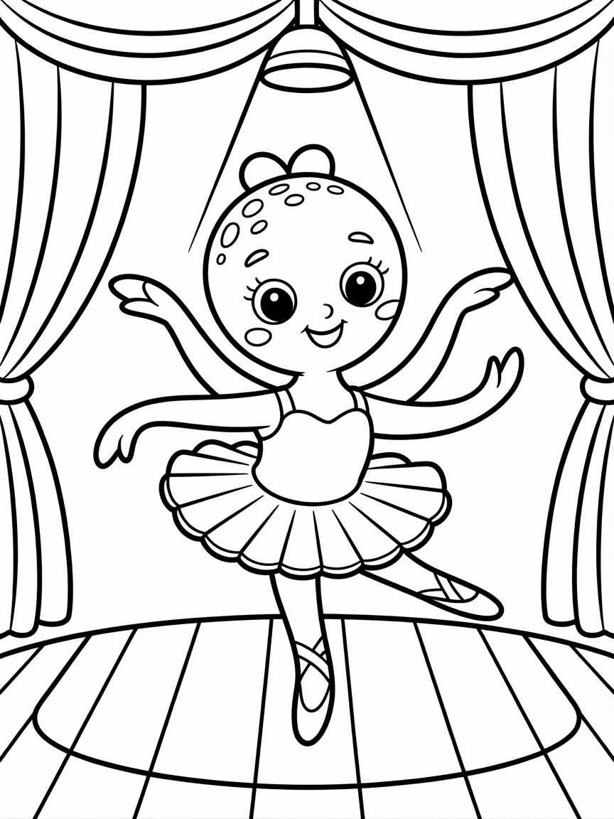 Ballerina octopus dancing on stage - Free Coloring Page