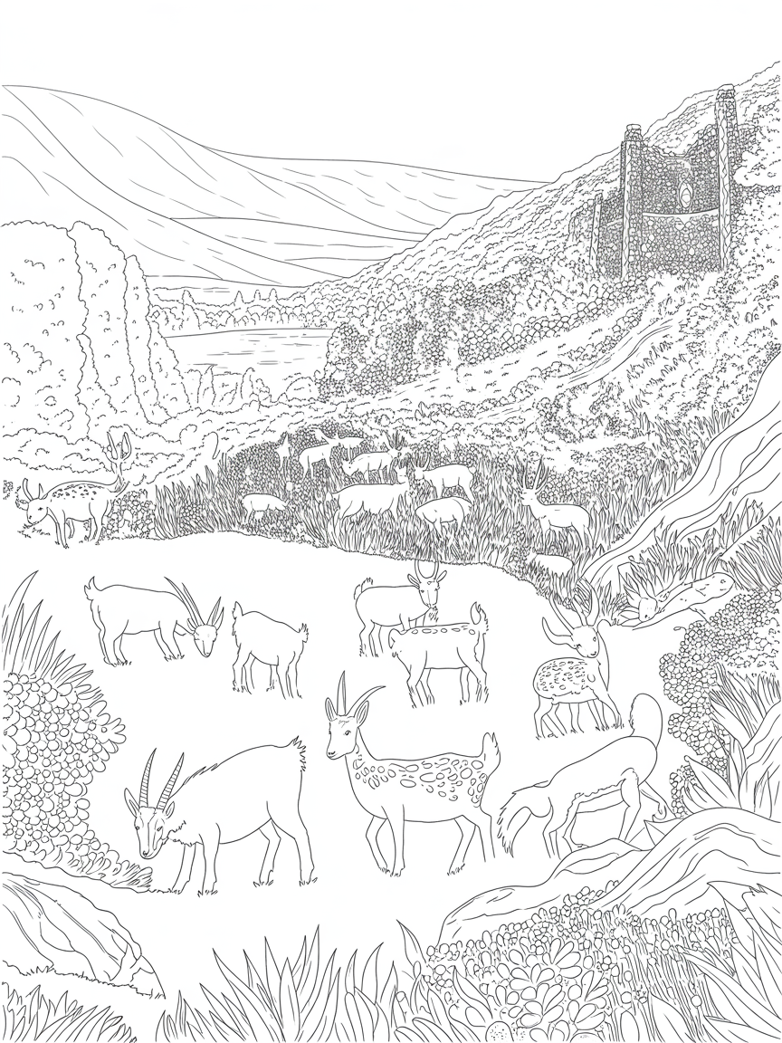 Glendalough goats deer - Free Coloring Page