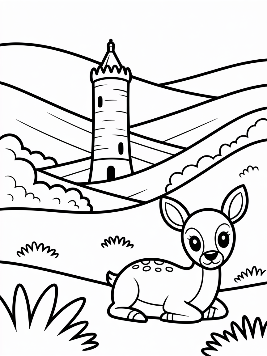 Glendalough round tower deer - Free Coloring Page