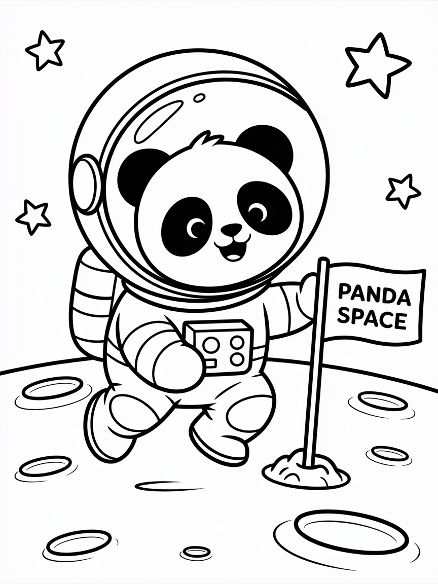 Panda astronaut exploring the moon - Free Coloring Page