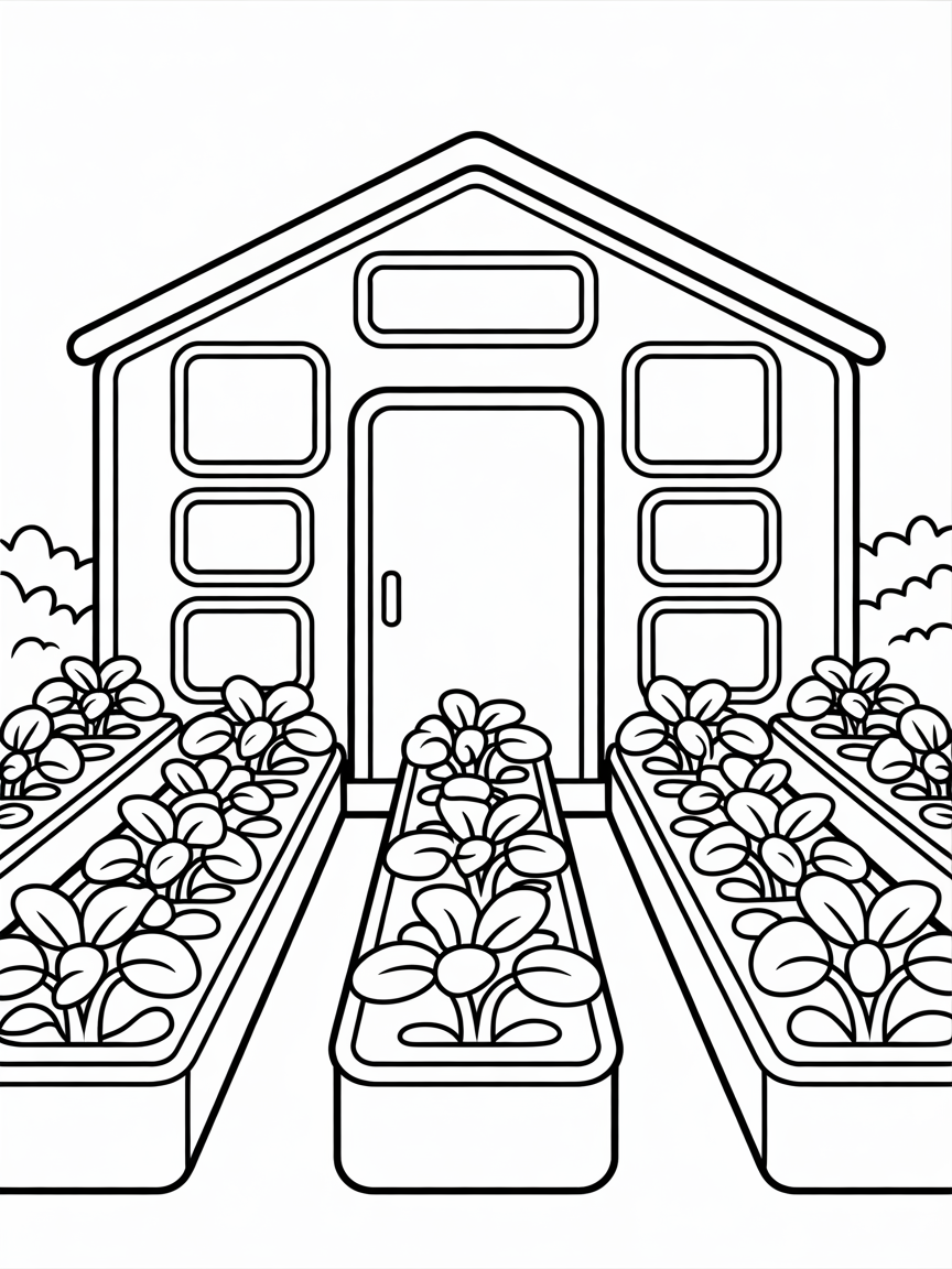 Hydroponics greenhouse with paprika - Free Coloring Page