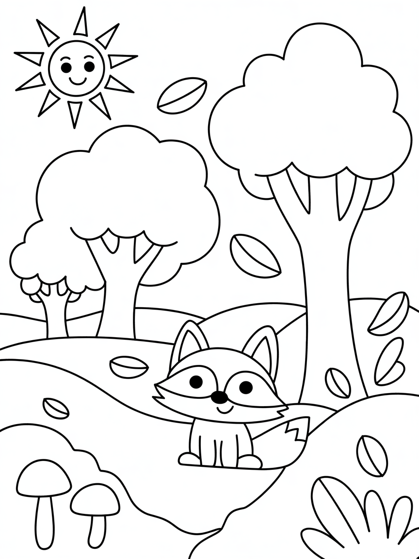 Herbstwald - Free Coloring Page