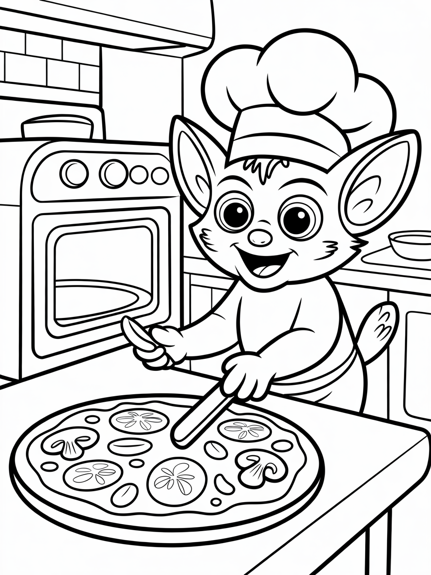 Bush baby cooking pizza - Free Coloring Page