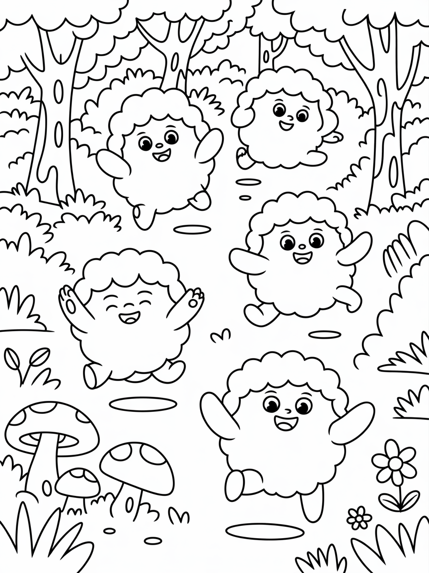 Norfolk Dumplings running round a Forrest - Free Coloring Page