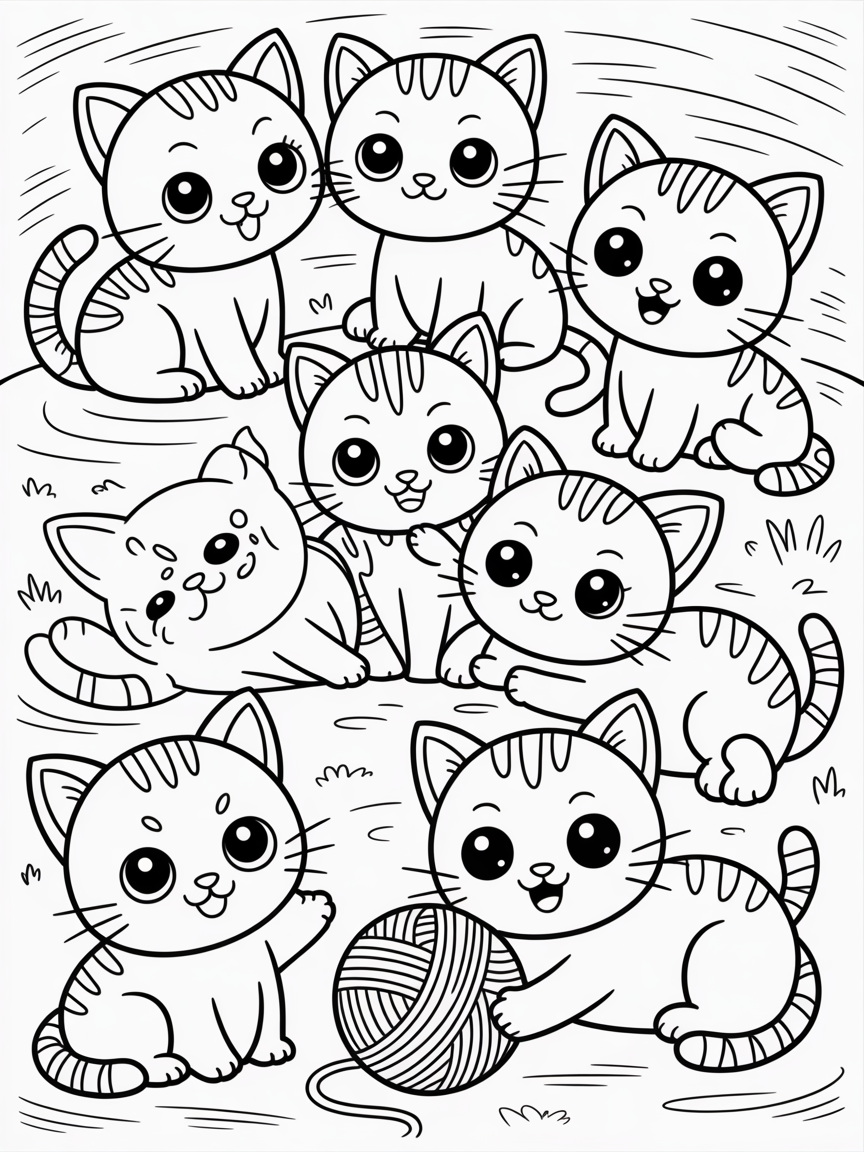 kawaii cats - Free Coloring Page