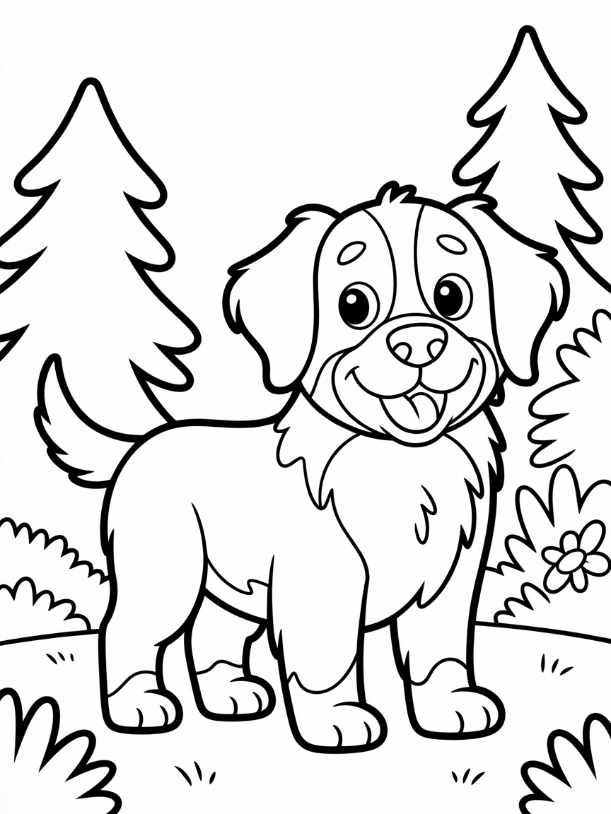A bernese mountain dog in a forest - Free Coloring Page