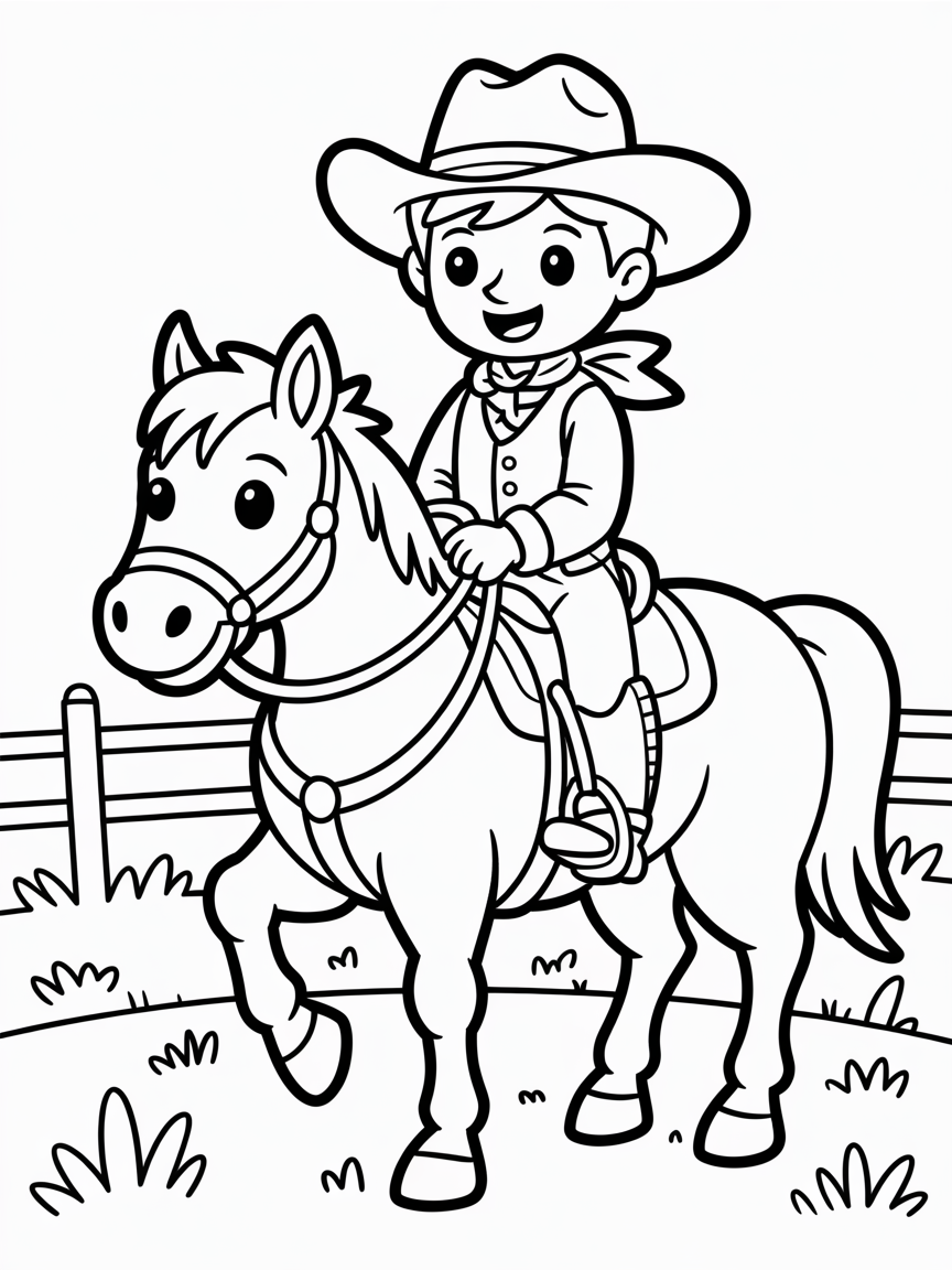 cowboy on a horse - Free Coloring Page