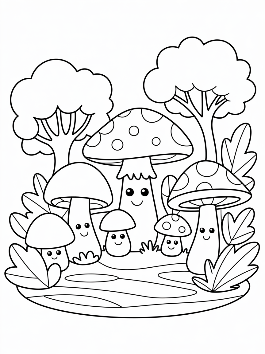 Mushroom wood - Free Coloring Page