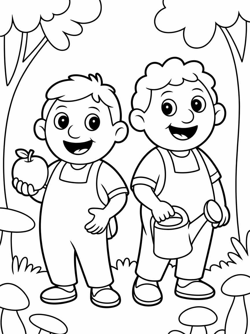 Gert and Bert the forest brothers - Free Coloring Page