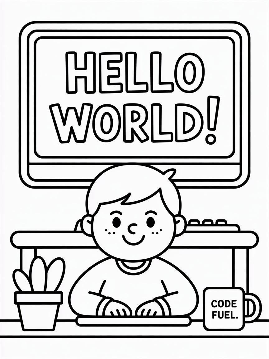 A software developer at work - Free Coloring Page