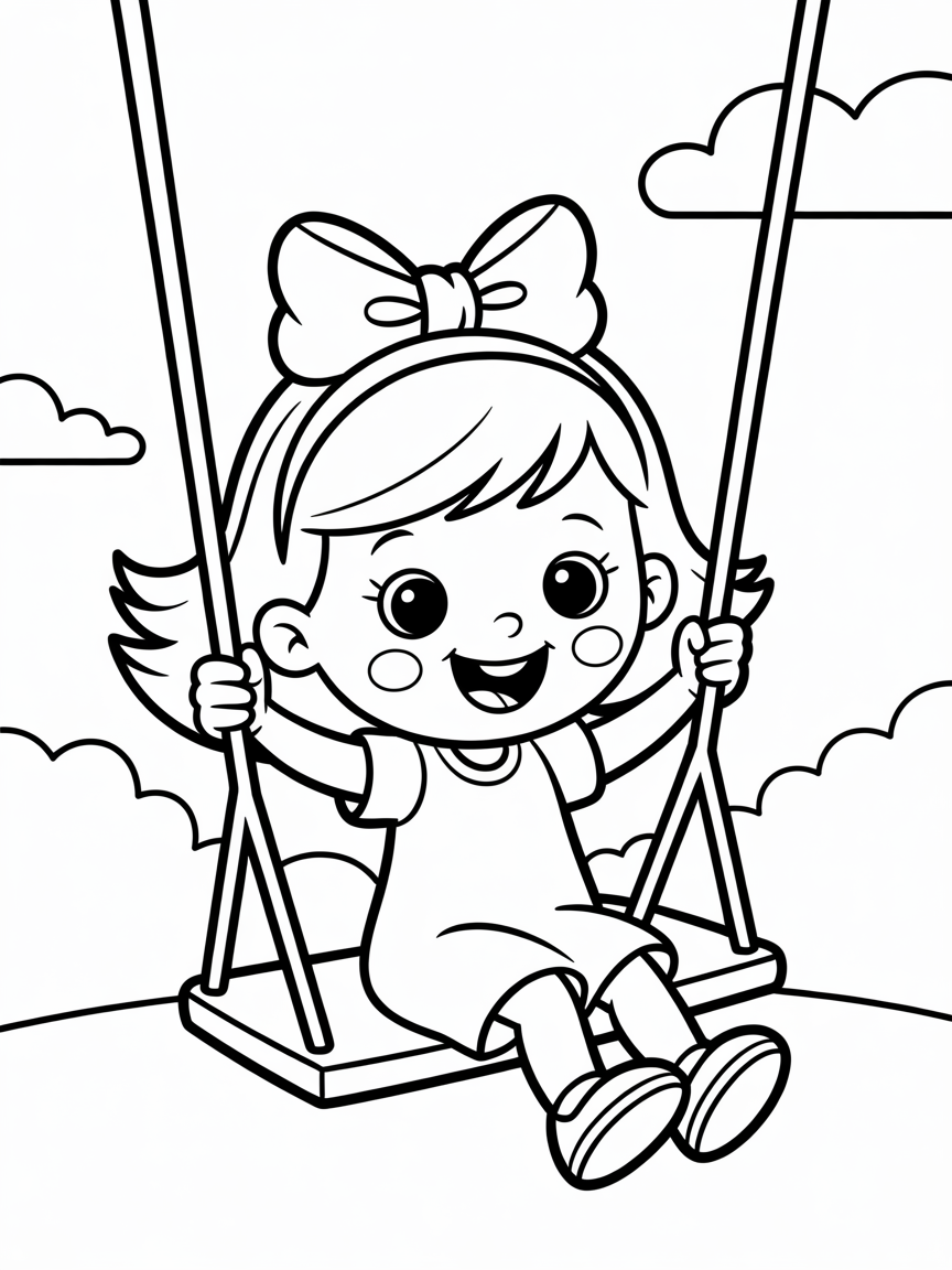 Girl on swing - Free Coloring Page