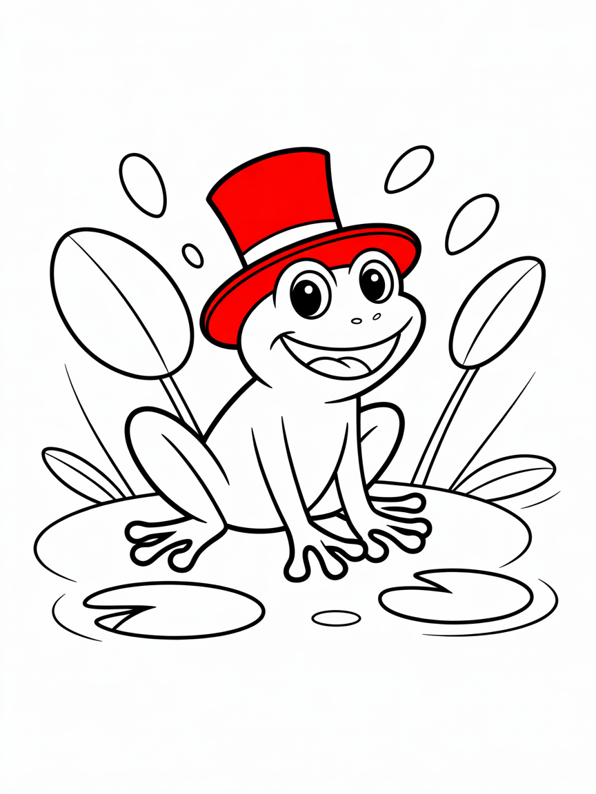 Frog with hat on - Free Coloring Page