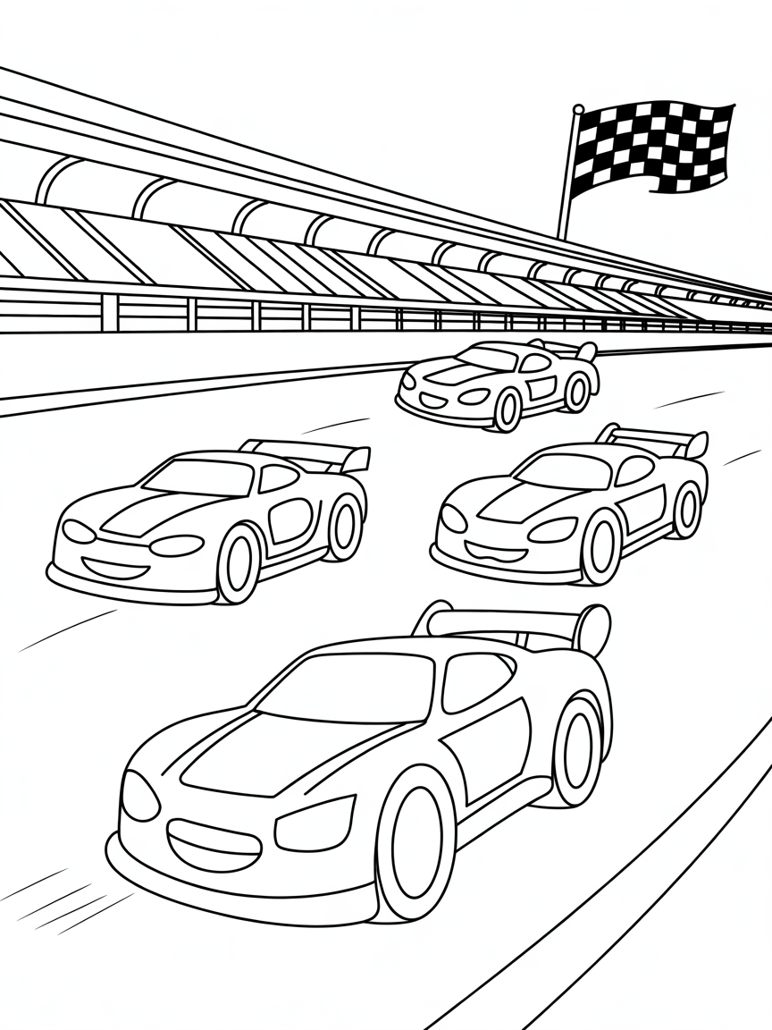Cars and a racetrack - Free Coloring Page