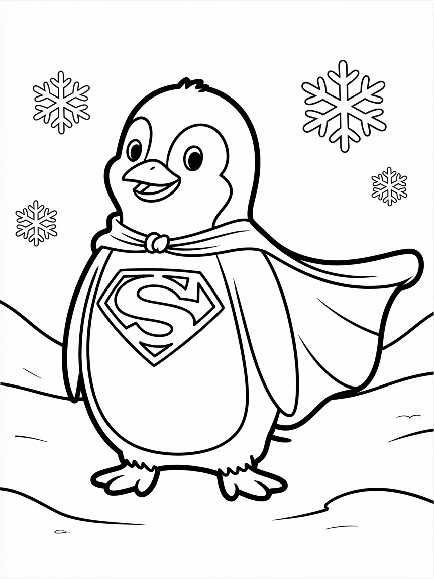Penguin wearing a superhero cape - Free Coloring Page