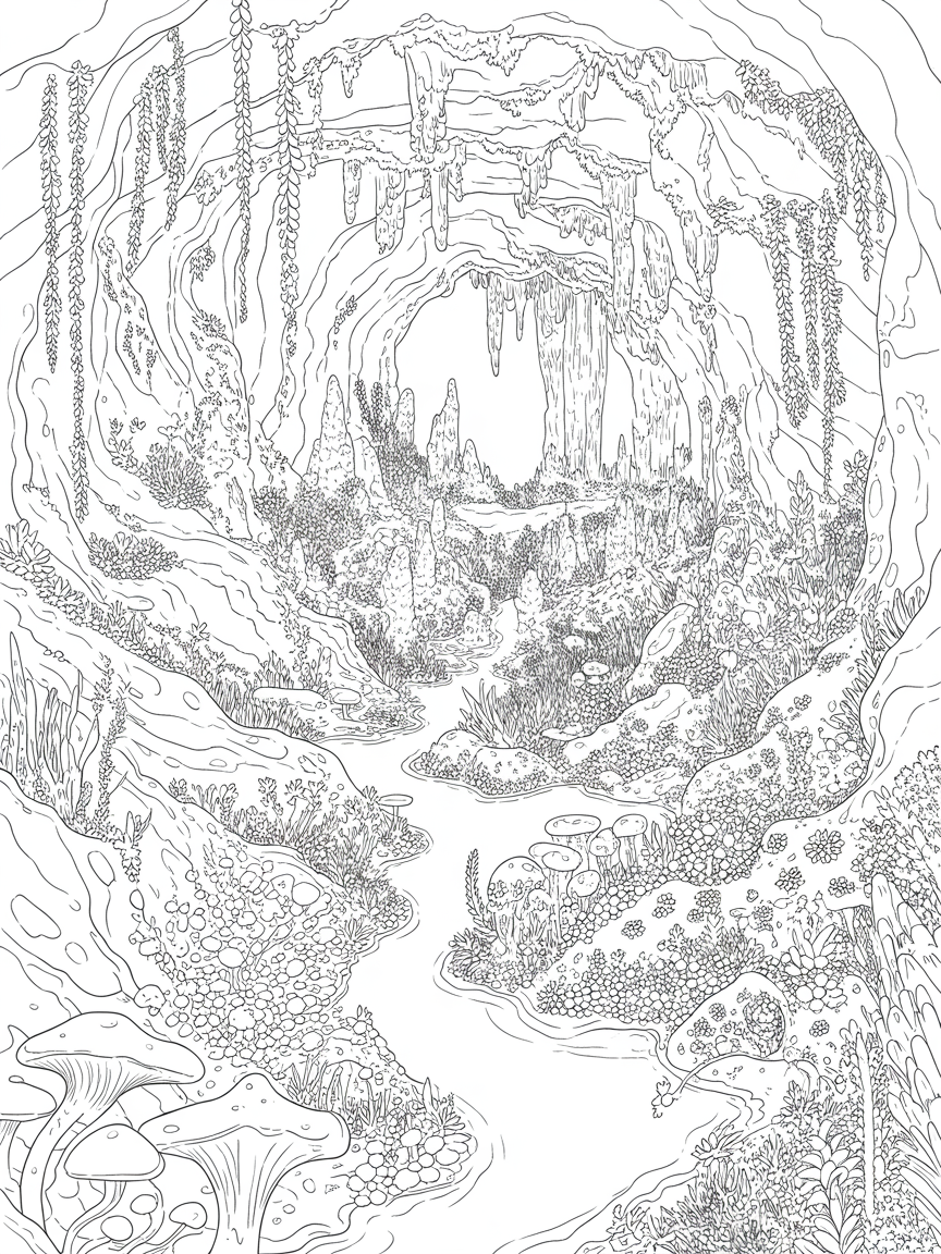 Cave garden - Free Coloring Page