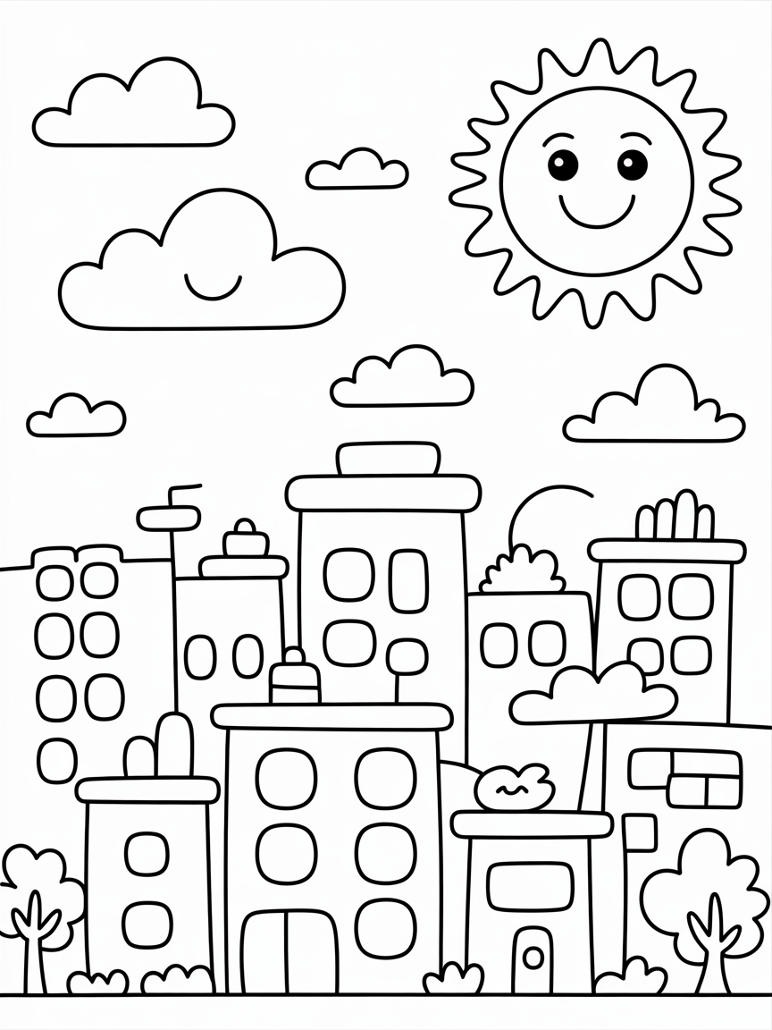 A lot of details. Maybe a city. - Free Coloring Page