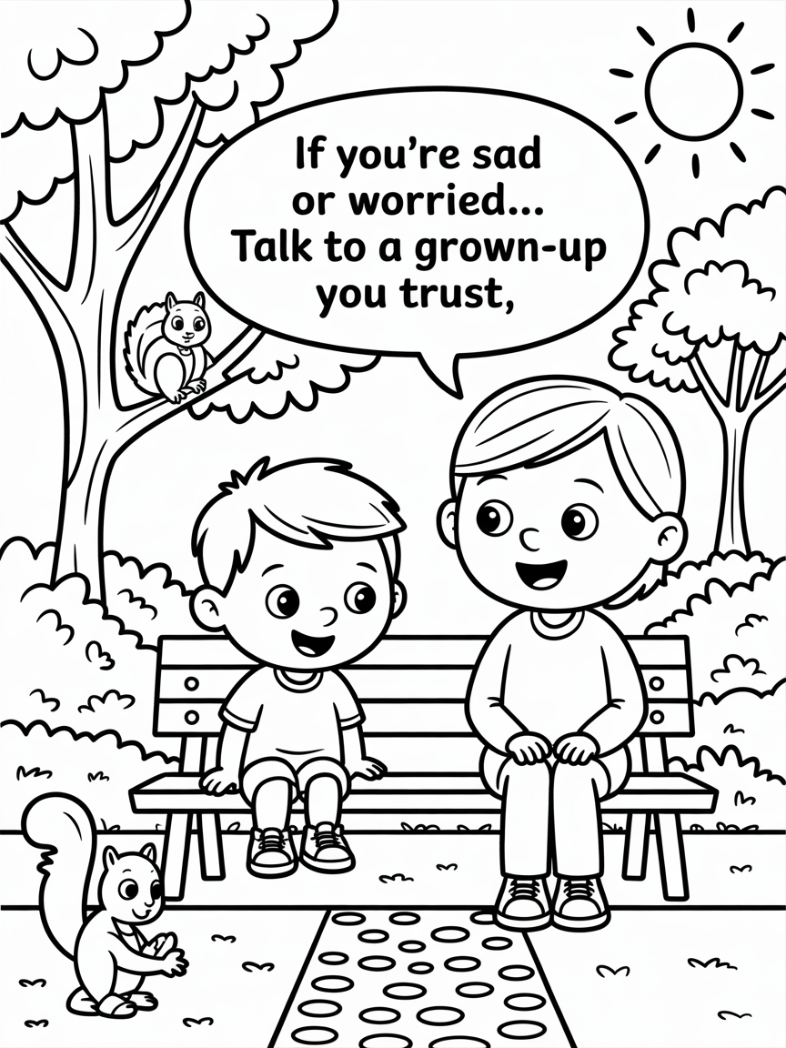 Use text If you're sad or worried... talk to a grown-up you trust - Free Coloring Page