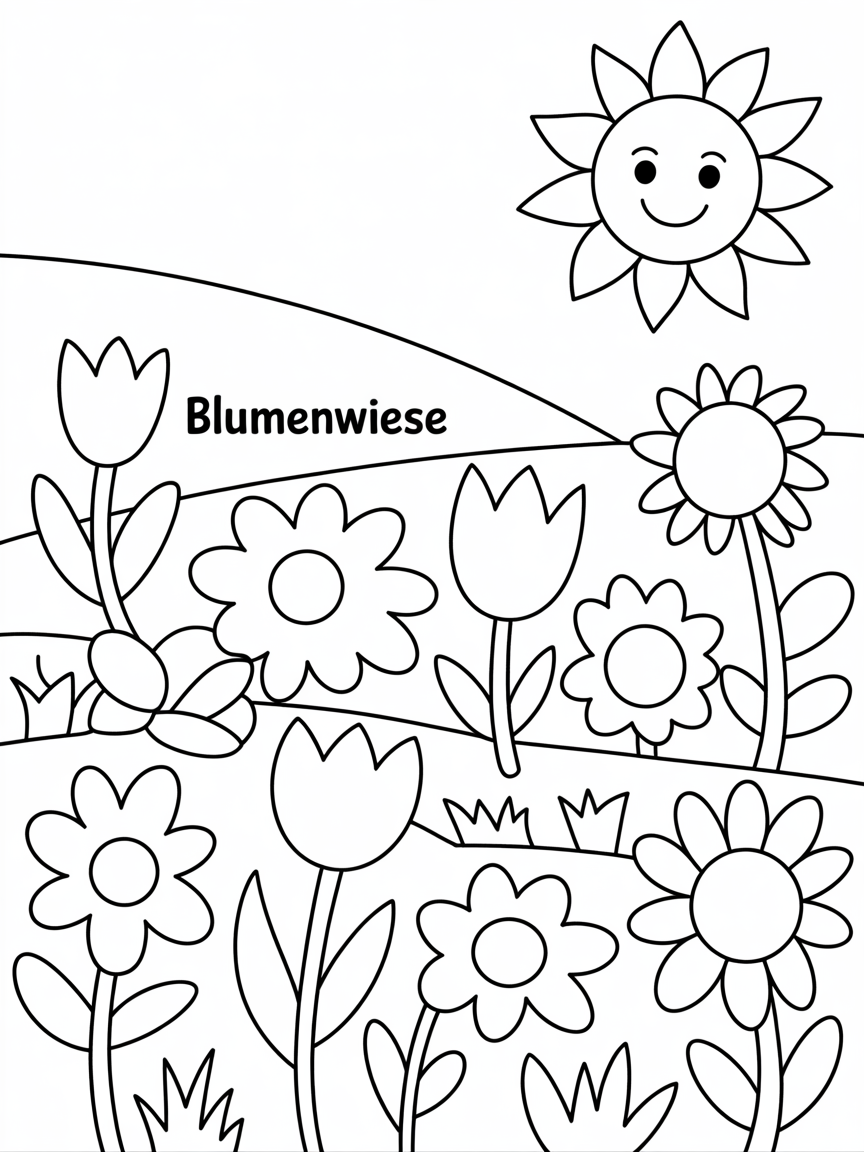 Blumenwiese - Free Coloring Page