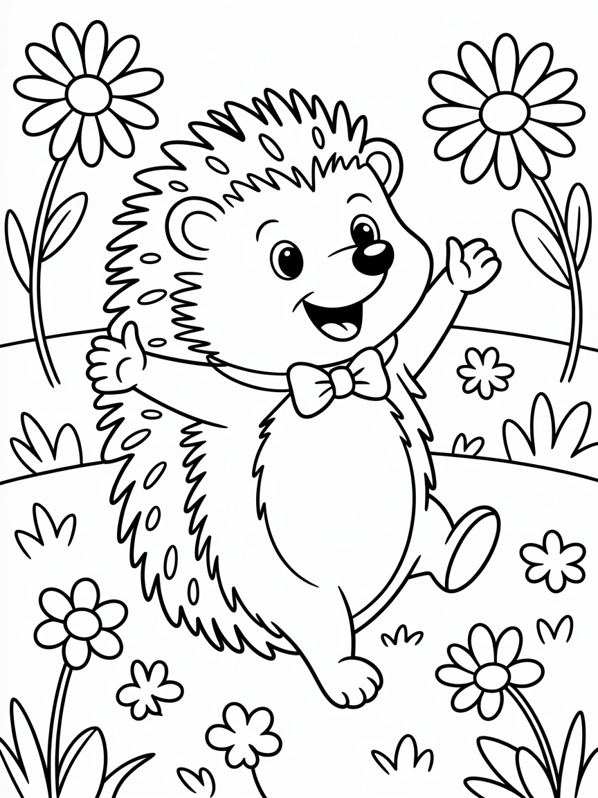 A hedgehog dancing - Free Coloring Page