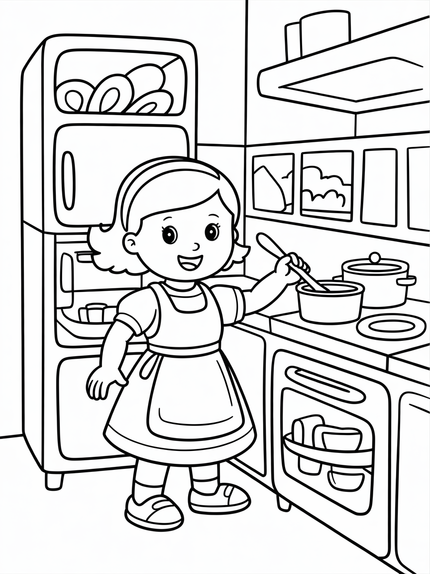 A doll cooking - Free Coloring Page