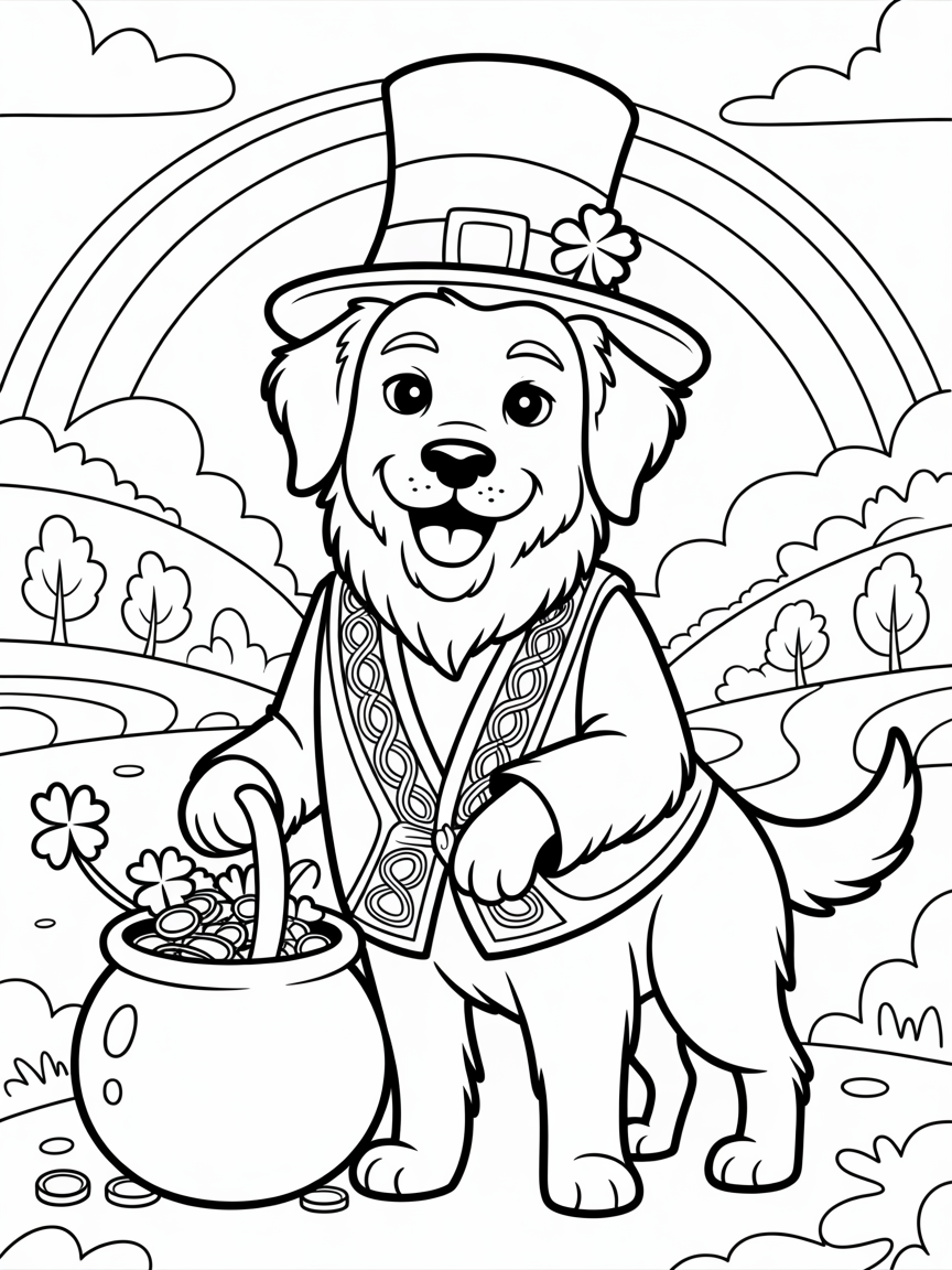 A dog as a leprechaun - Free Coloring Page