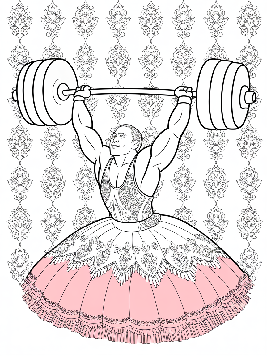 A weight lifter in a tutu - Free Coloring Page